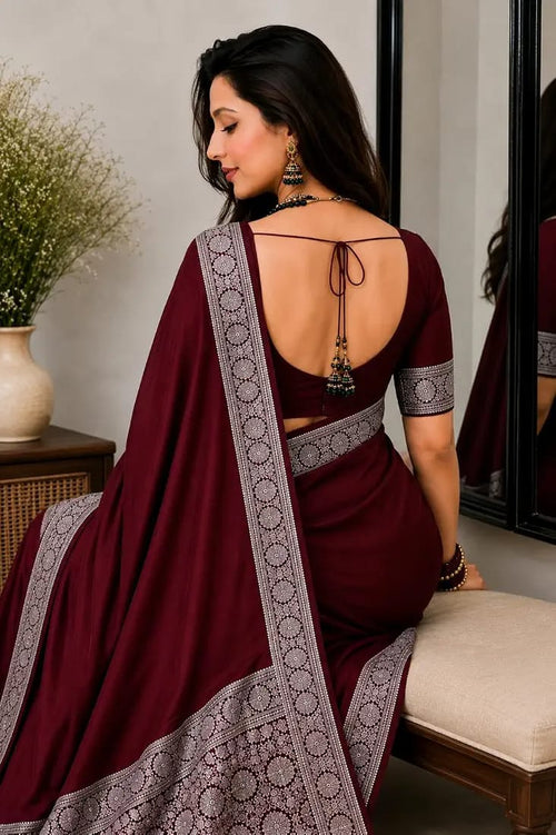 Maroon Banarasi Silk Saree with Silver Zari