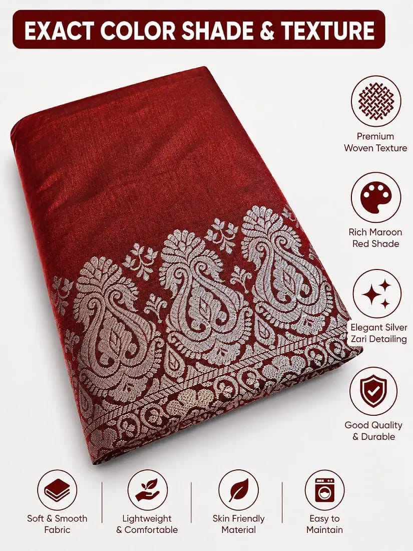 Maroon Banarasi Silk Saree with Silver Zari