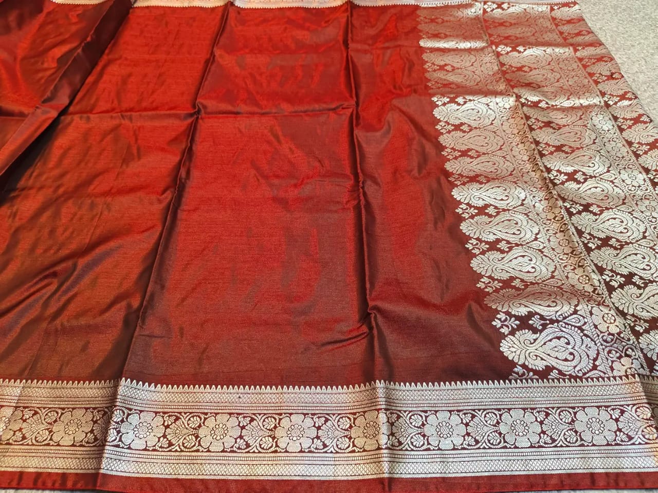 Maroon Banarasi Silk Saree with Silver Zari