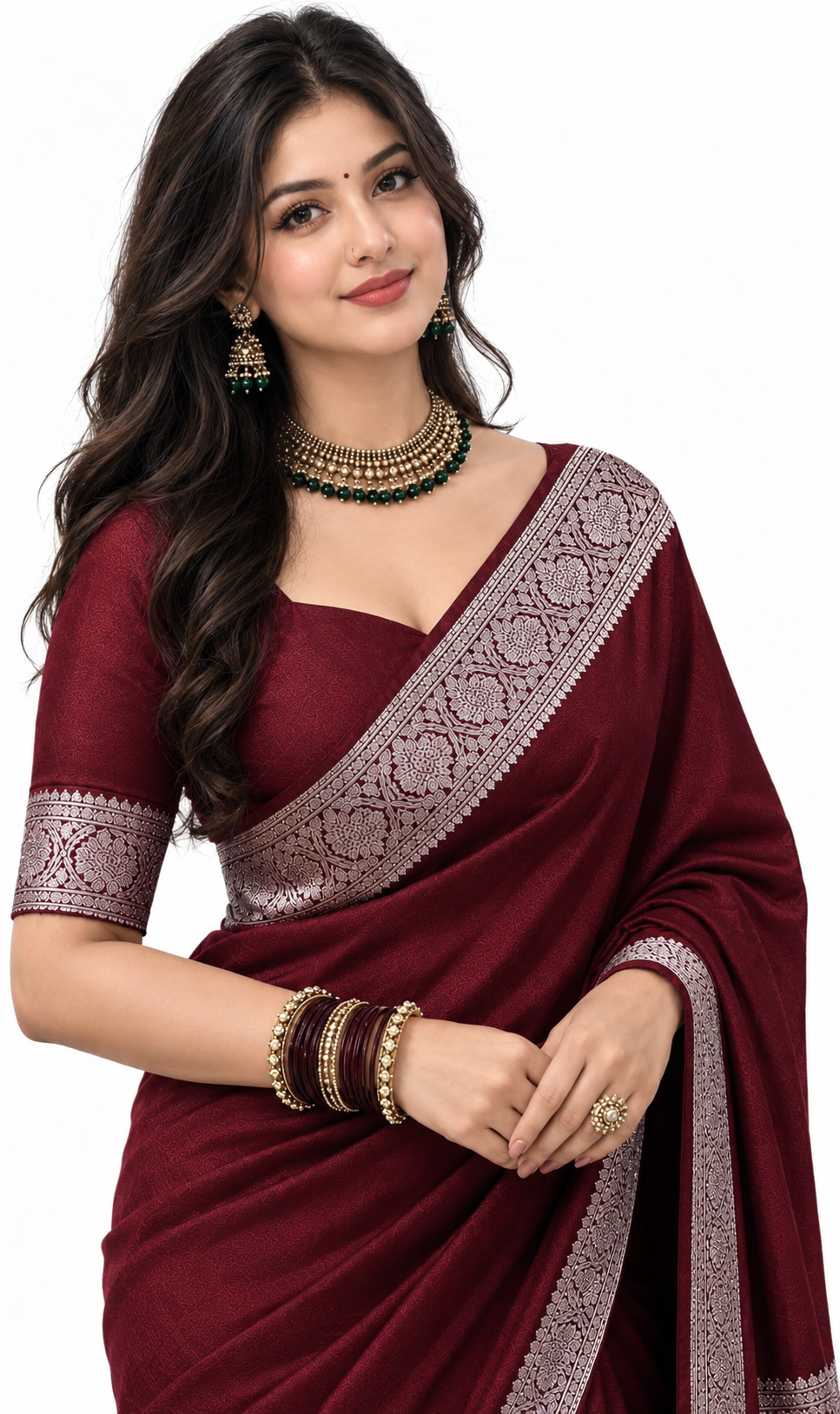 Maroon Banarasi Silk Saree with Silver Zari